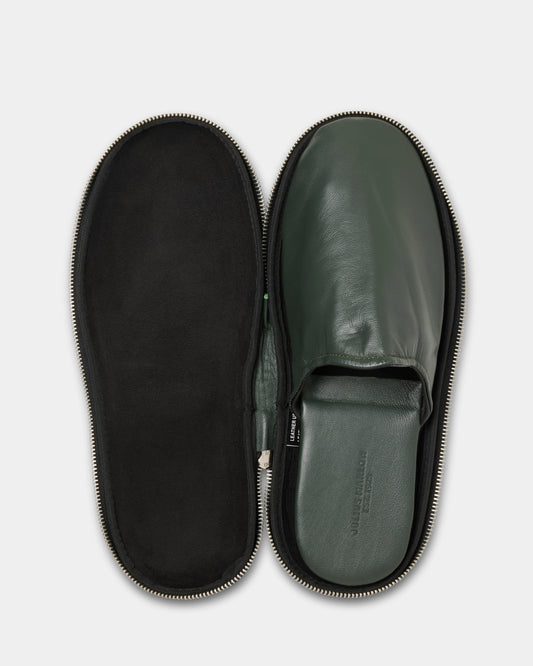 Leather Travel Slipper Green